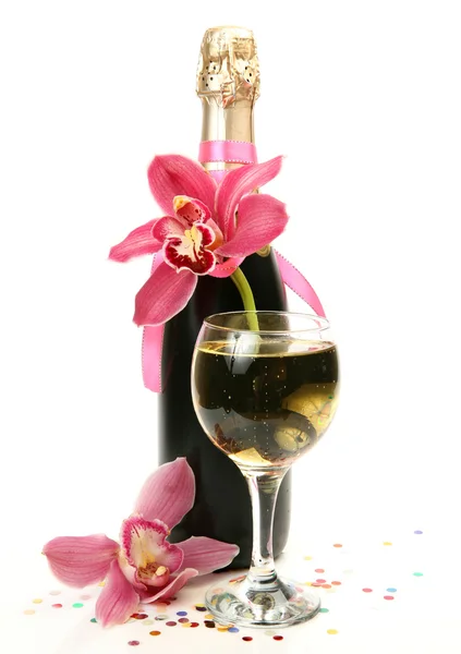 Champagne and orchids — Stock Photo, Image