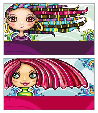 Fashion girls cards series clipart