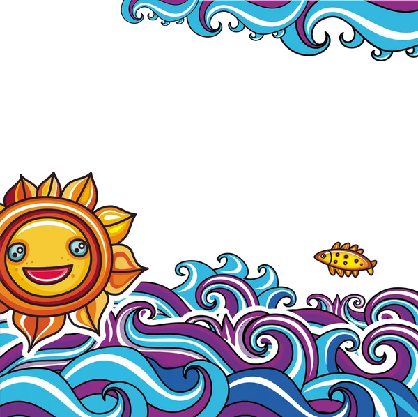 Sun and waves vacation background — Stock Vector