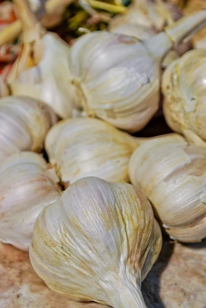 Garlic on the market stand — Stock Photo, Image