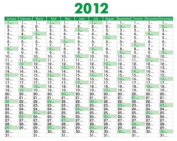 2012 년 일정표 — 스톡 벡터