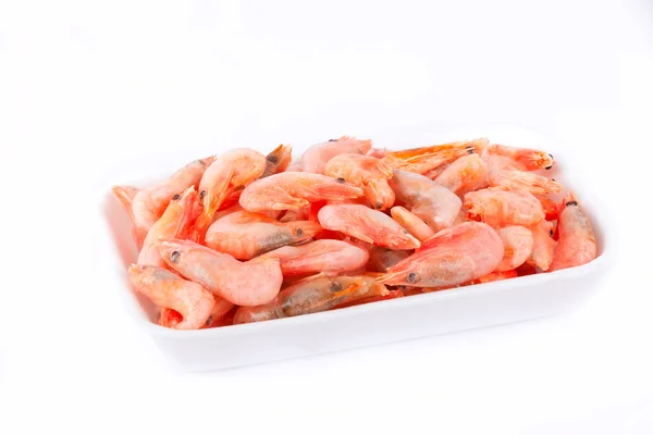 Frozen red shrimps in white box — Stock Photo, Image