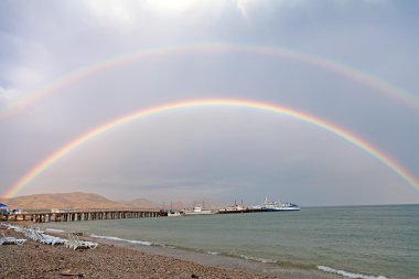 Çift Gökkuşağı deniz plaj