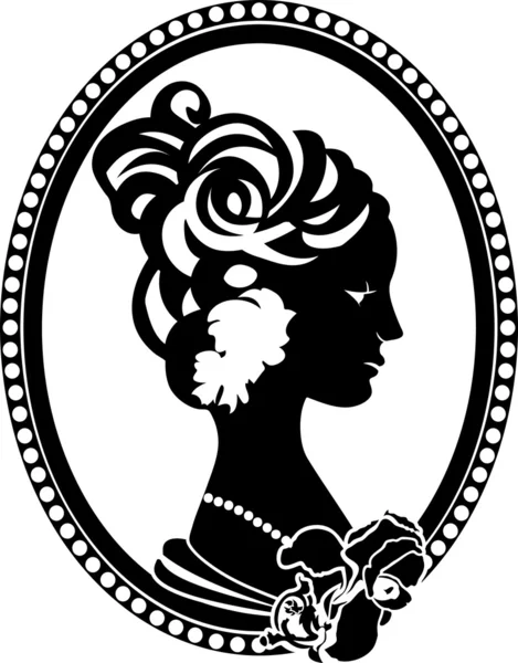 Vignette retro medaljong med kvinnliga profil — Stock vektor