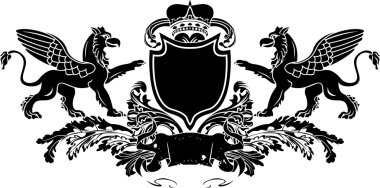 Heraldic Double Griffin Shield Crest clipart