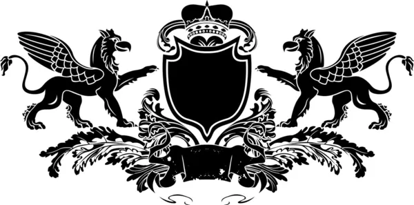 Heráldico Duplo Griffin escudo Crest — Vetor de Stock