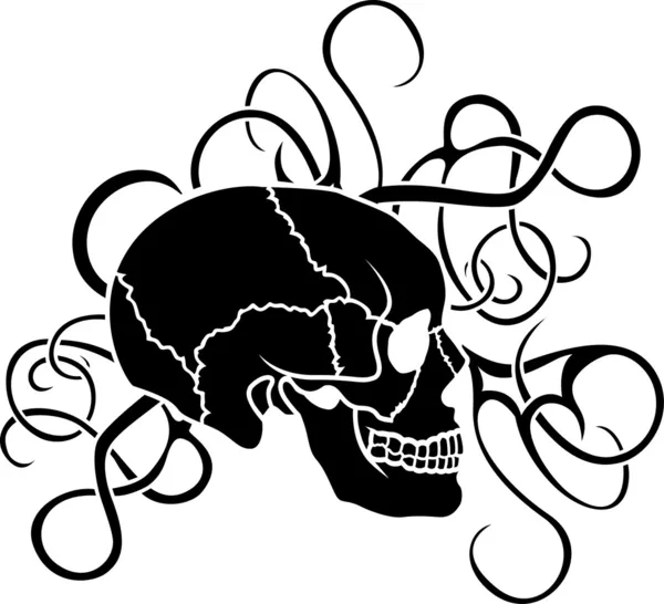 Tatuagem de estêncil de crânio com elementos ornamentados — Vetor de Stock