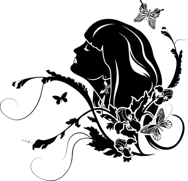 Kvinnliga profil med blommor — Stock vektor