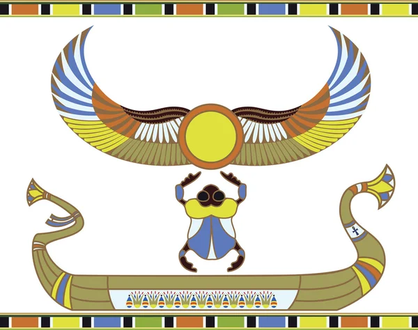 スカラベとエジプトの太陽の船 — ストックベクタ