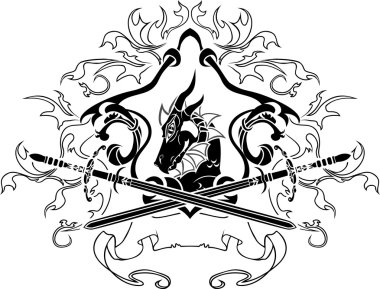 Dragon shield with swords clipart