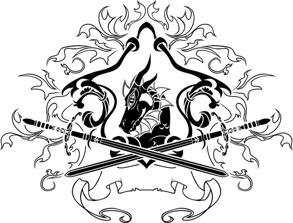 Bouclier dragon avec épées — Image vectorielle