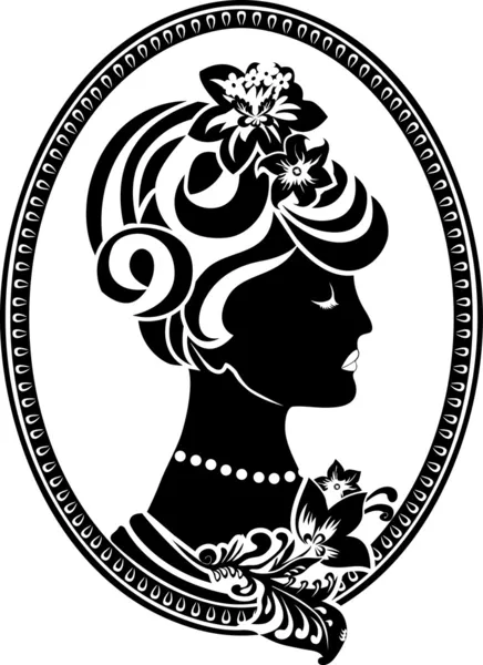 Medallón retro Vignette con perfil femenino — Vector de stock
