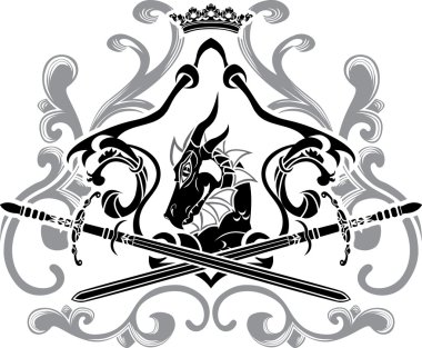 Dragon shield with swords clipart