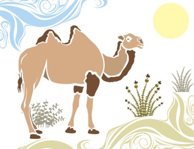 Camel in desert stencil clipart