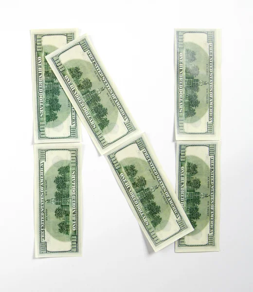 Lettre N faite de dollars — Photo