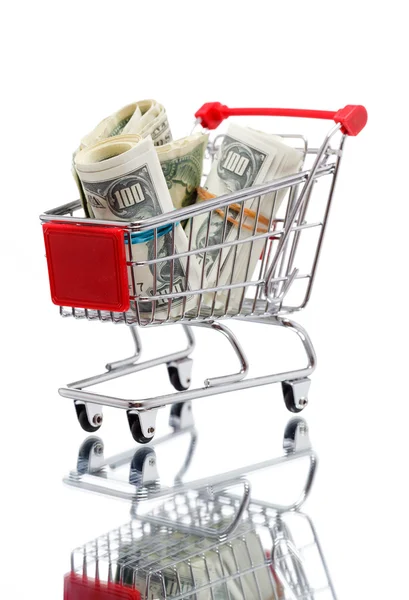 Market cart with money — Stock Photo, Image
