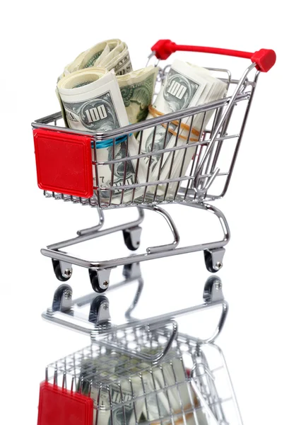 Trh vozík s penězi — Stock fotografie