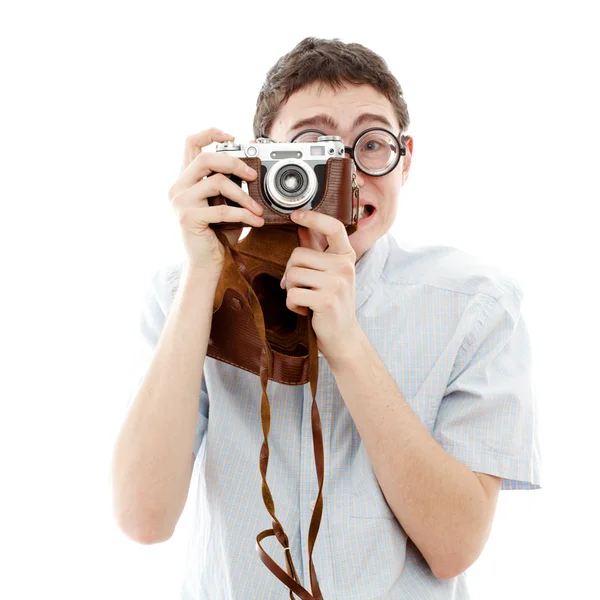 Feliz nerd con cámara —  Fotos de Stock