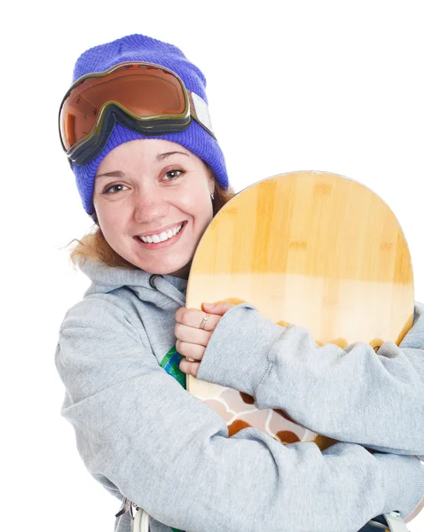 Mulher com Snowboard — Fotografia de Stock