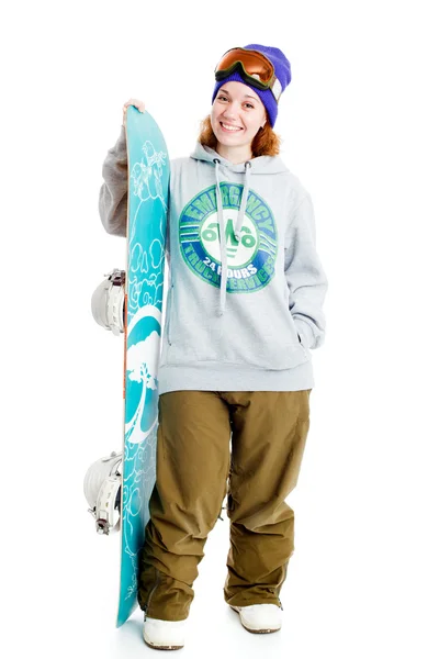 Vrouw met snowboard — Stockfoto
