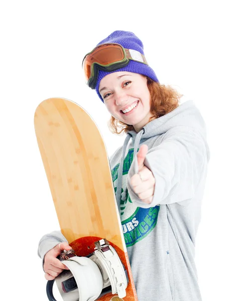 Žena s snowboardu — Stock fotografie