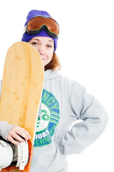 Woman with snowboard — Stock Photo, Image