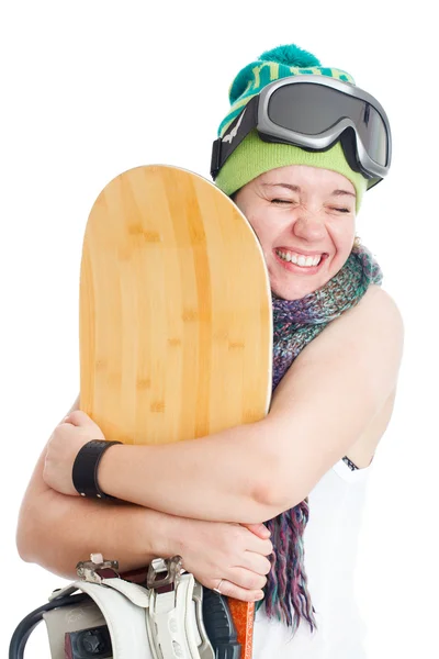 Frau mit Snowboard — Stockfoto