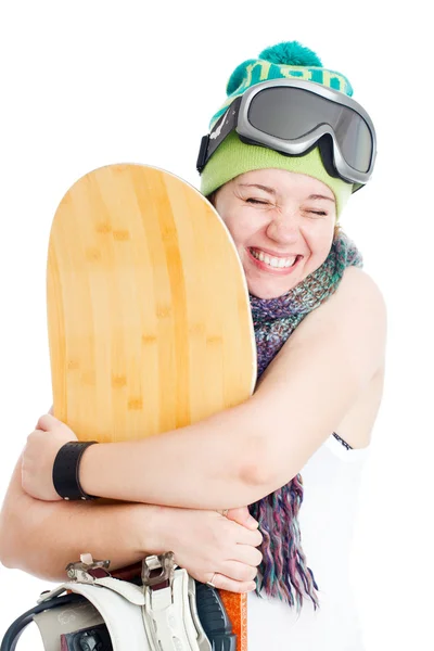 Kvinna med snowboard — Stockfoto