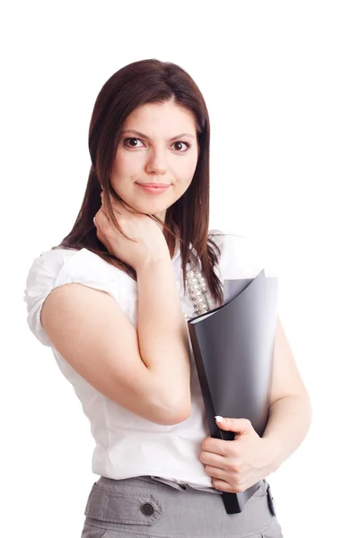 Красивая деловая женщина с папками в руках — стоковое фото