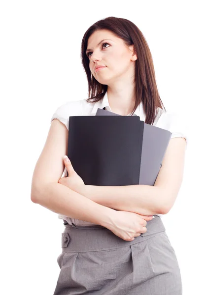 Beautiful businesswoman with folders in hands — Stock Photo, Image