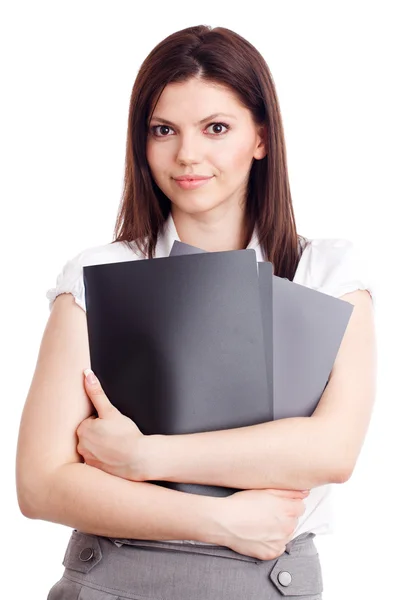 Beautiful businesswoman with folders in hands — Stock Photo, Image