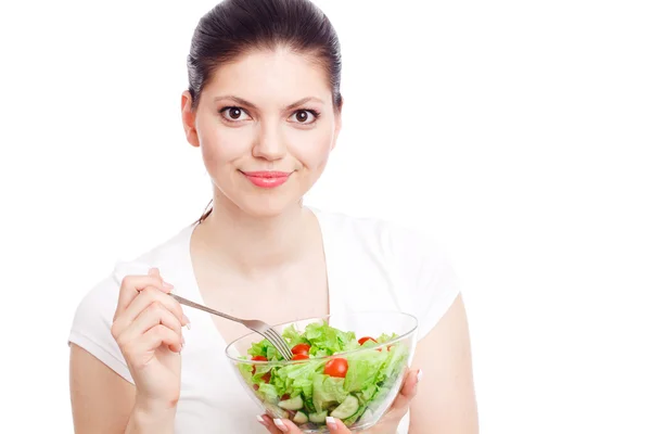 Молодая женщина со здоровым салатом . — стоковое фото