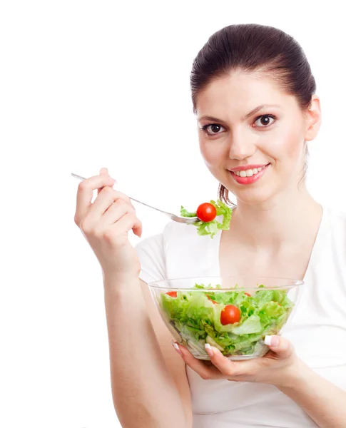 Genç kadın sağlıklı salata ile. — Stok fotoğraf