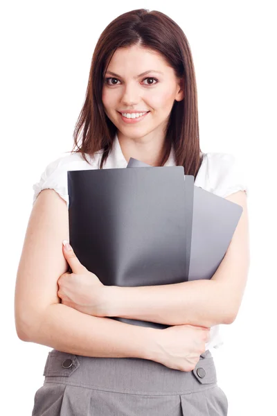 Красивая деловая женщина с папками в руках — стоковое фото