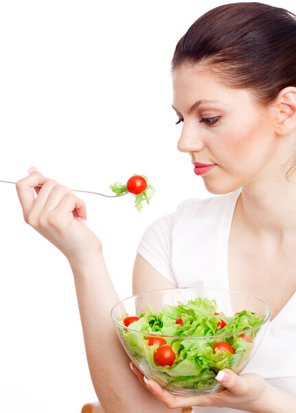 Young woman with healthy salad.