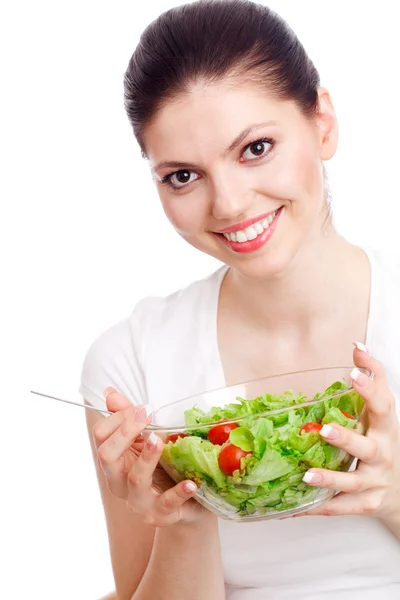Junge Frau mit gesundem Salat. — Stockfoto