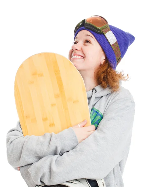 Kobieta z snowboardowe — Zdjęcie stockowe