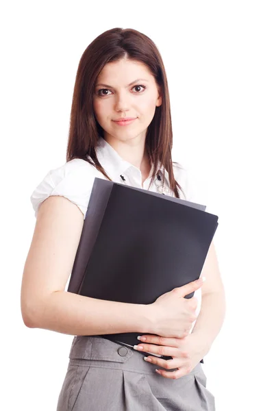 Beautiful businesswoman with folders in hands Royalty Free Stock Images