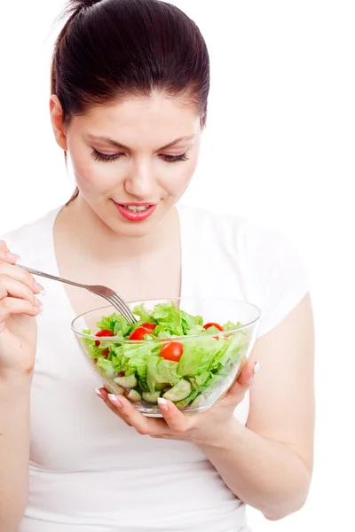Junge Frau mit gesundem Salat. lizenzfreie Stockfotos