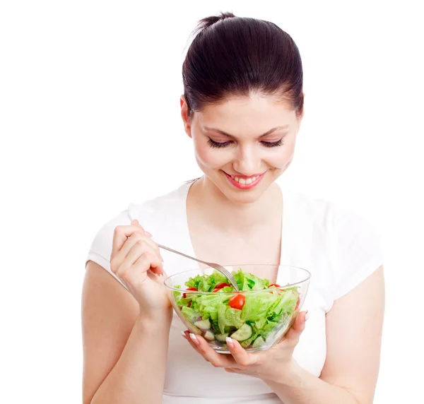 Junge Frau mit gesundem Salat. Stockbild