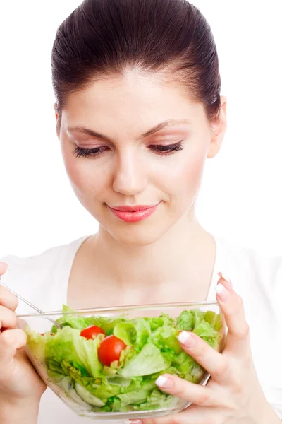 Junge Frau mit gesundem Salat. lizenzfreie Stockbilder