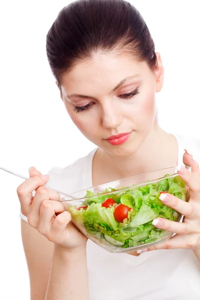 Junge Frau mit gesundem Salat. Stockbild