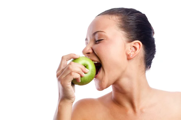 WOman з зеленим яблуком — стокове фото