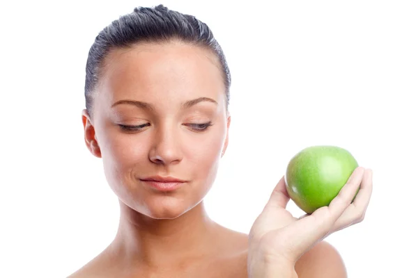 Woman with green apple — Stock Photo, Image