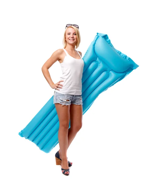 Woman and airbed — Stock Photo, Image