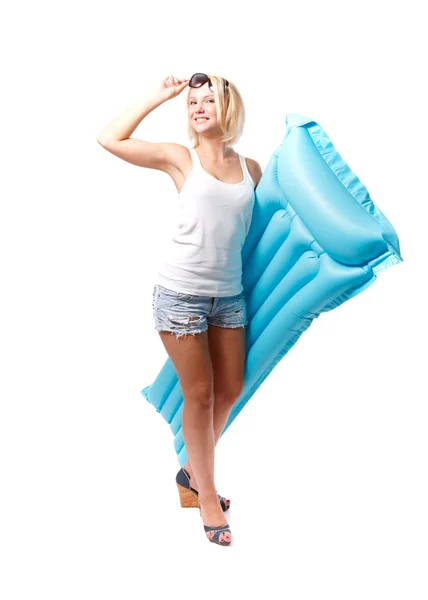 Woman and airbed — Stock Photo, Image