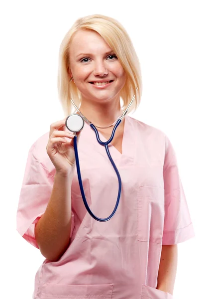 Closeup of doctor's hand with stethoscope. Stock Picture