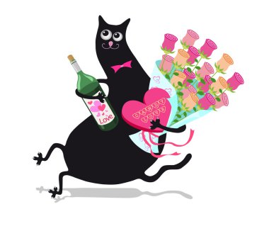 Cat and flowers clipart