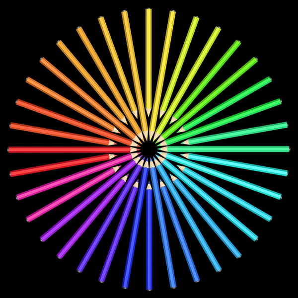 Lápices de colores dispuestos en círculo . — Vector de stock