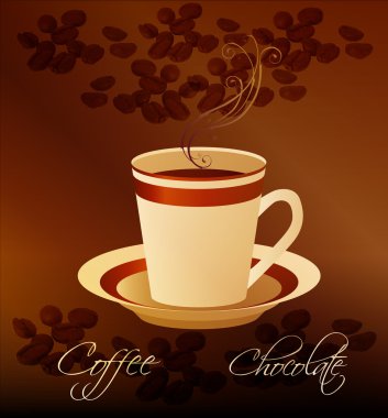 Cup of hot coffee and grains clipart